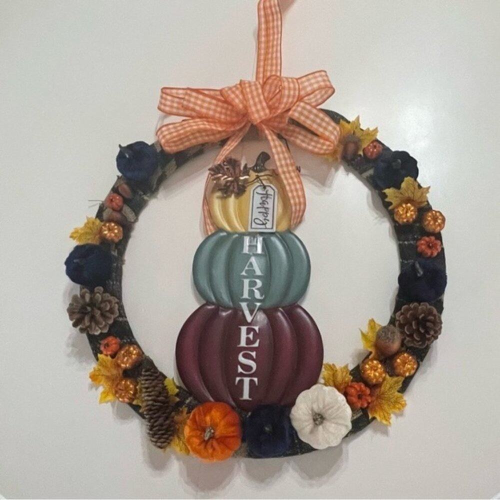 Happy Harvest Pumpkin Wreath Fall Autumn Decor 18"